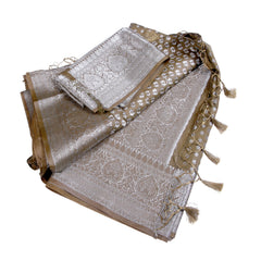 Champagne Gold Silk Saree with All-Over Zari Weave