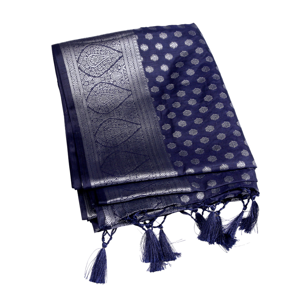 Navy Blue Silk Saree with Silver Zari Weave