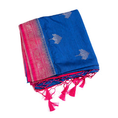 Royal Blue Silk Saree with Red Zari Border