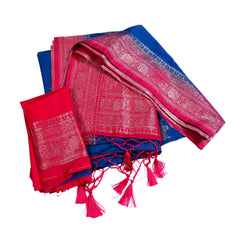 Royal Blue Silk Saree with Red Zari Border