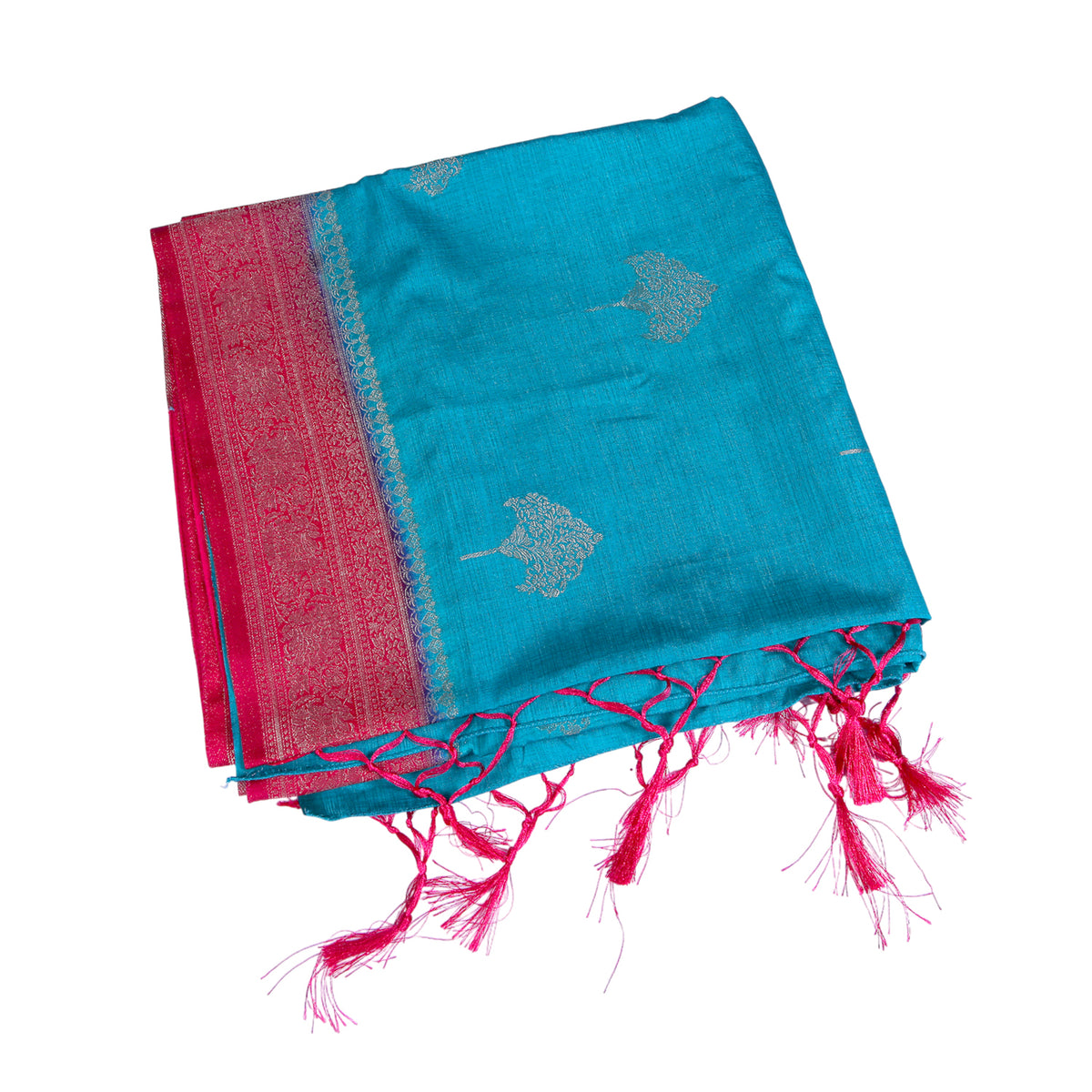 Pink & Teal Dual-Tone Silk Saree with Rich Zari Border