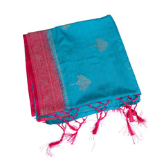 Pink & Teal Dual-Tone Silk Saree with Rich Zari Border