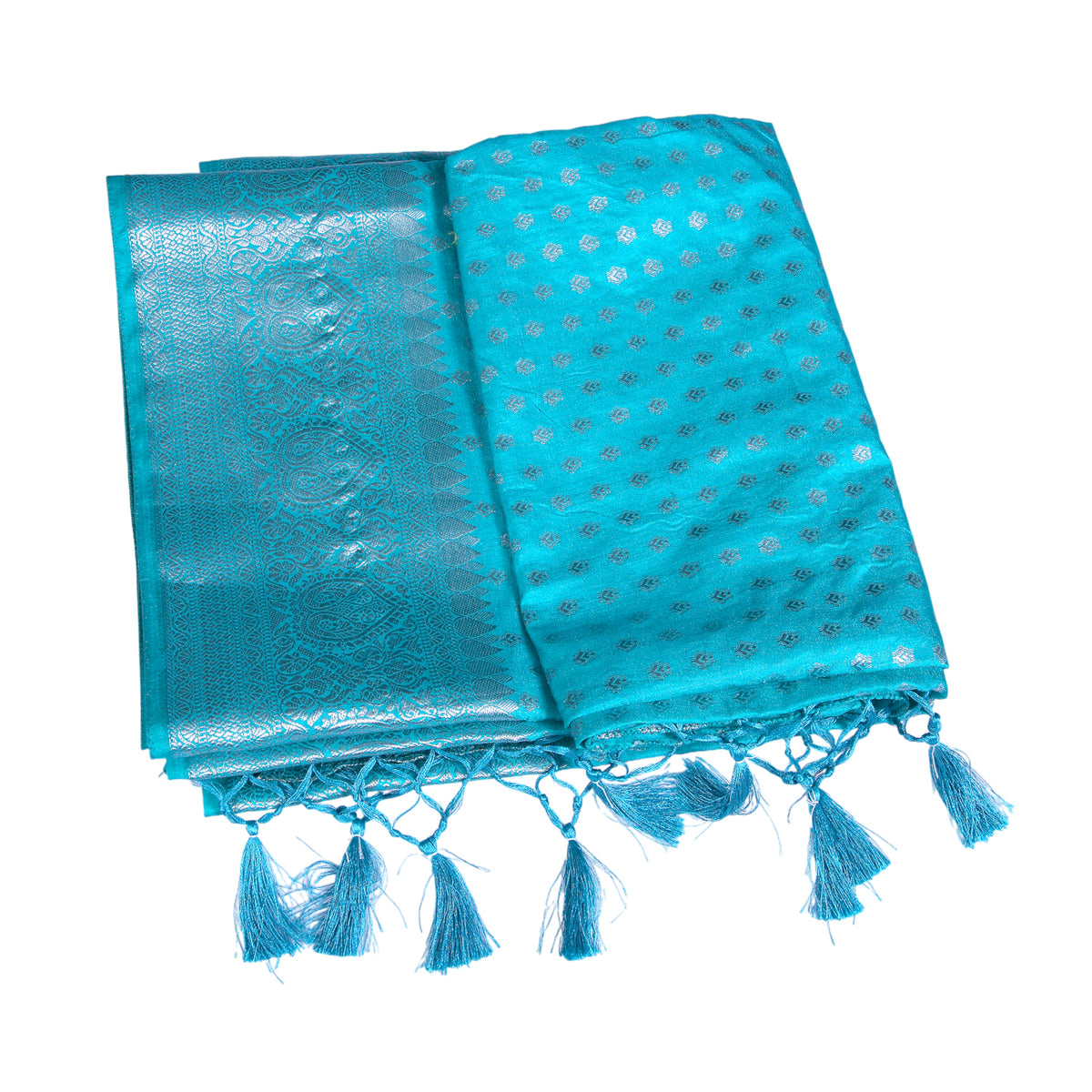 Aqua Blue Silk Saree with All-Over Zari Pattern