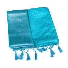 Aqua Blue Silk Saree with All-Over Zari Pattern