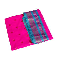 Teal & Magenta Silk Saree with Striped Zari Border