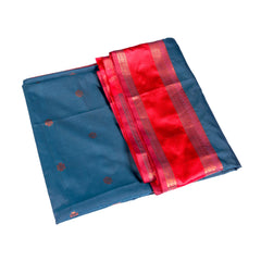Red & Deep Green Silk Saree with Classic Zari Border