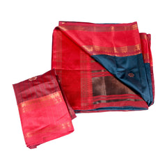 Red & Deep Green Silk Saree with Classic Zari Border