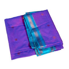 Teal & Purple Silk Saree with Zari Border