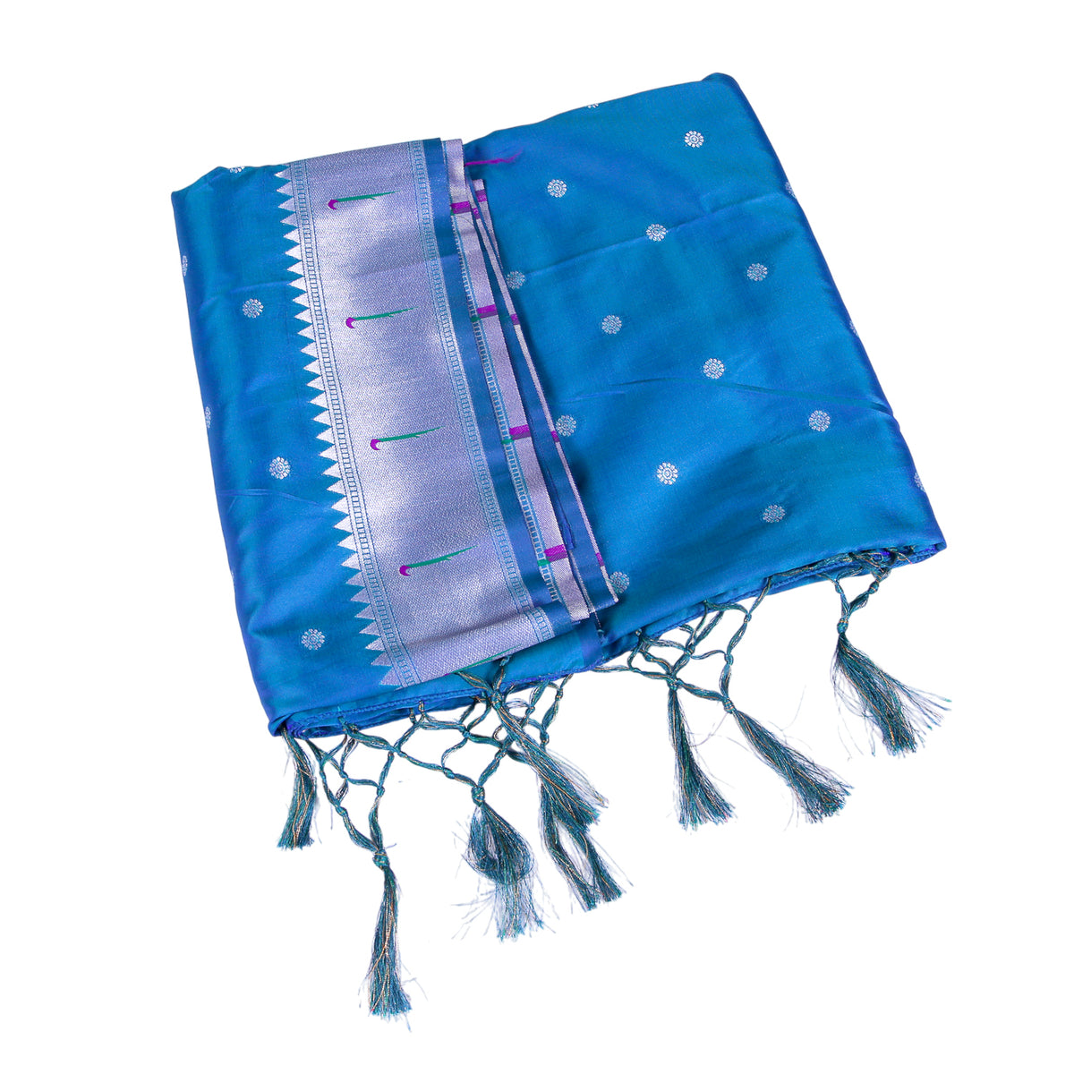 Sky Blue Floral Silk Saree with Tassels