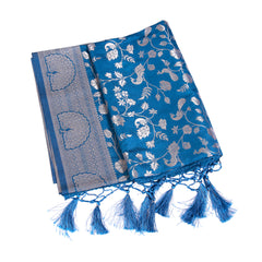 Deep Blue Silk Saree with Silver Zari Work