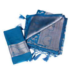Deep Blue Silk Saree with Silver Zari Work