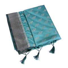 Teal Silk Saree with Antique Silver Zari
