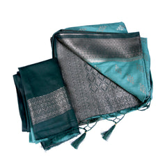 Teal Silk Saree with Antique Silver Zari