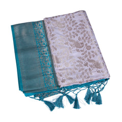 Aqua Blue Silk Saree with Silver Zari Border