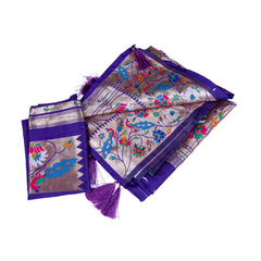 Purple Silk Saree with Multicolor Floral Weaving