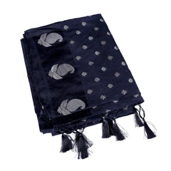 Midnight Blue Silk Saree with Silver Zari Motifs