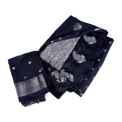 Midnight Blue Silk Saree with Silver Zari Motifs