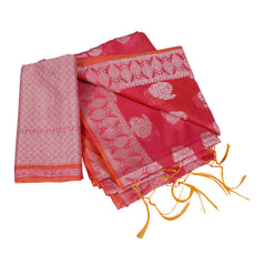 Coral Pink Silk Saree with Silver Zari Detailing