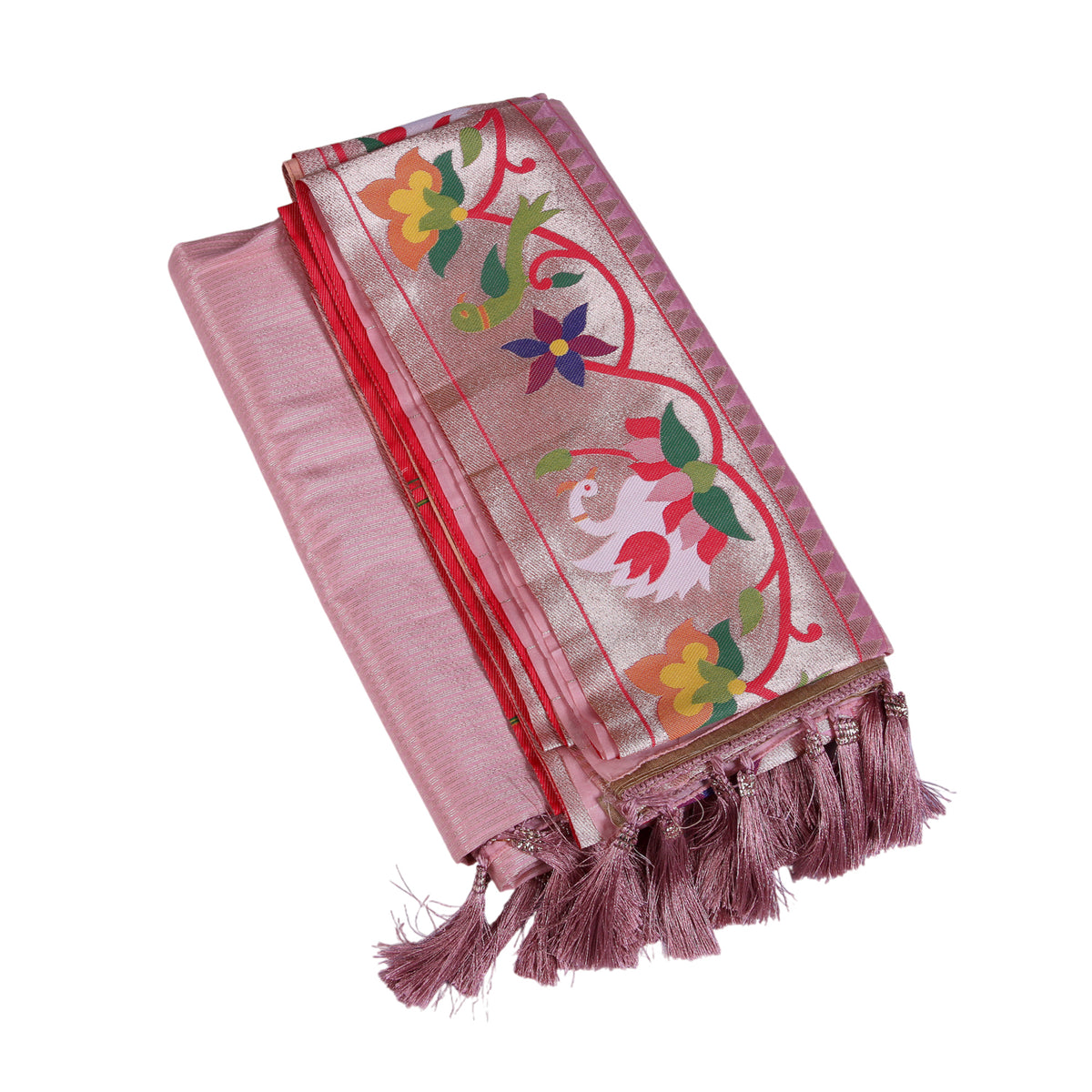 Blush Pink Silk Saree with Multicolor Paithani Floral Weaving