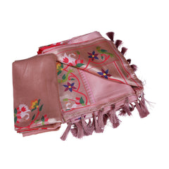 Blush Pink Silk Saree with Multicolor Paithani Floral Weaving