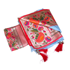 Sky Blue Silk Saree with Floral Multicolor Weaving