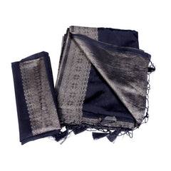 Classic Black Silk Saree with Geometric Silver Zari