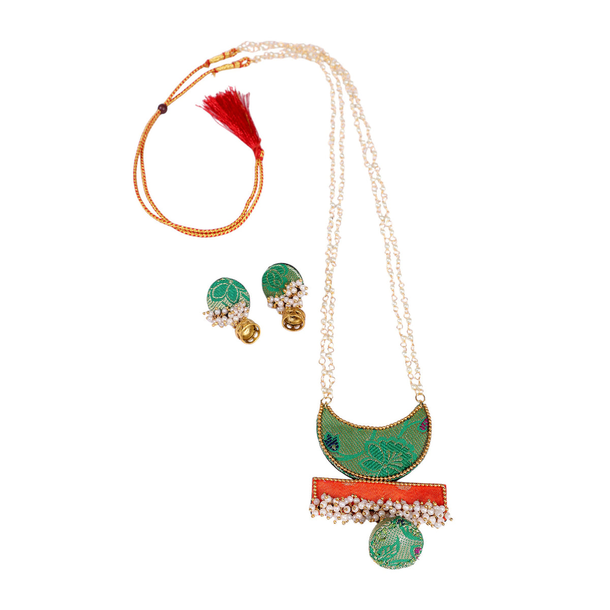 Emerald Paithani Crescent Necklace Set