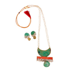 Emerald Paithani Crescent Necklace Set
