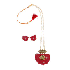 Silk Red with Gold Motifs Pendant Set