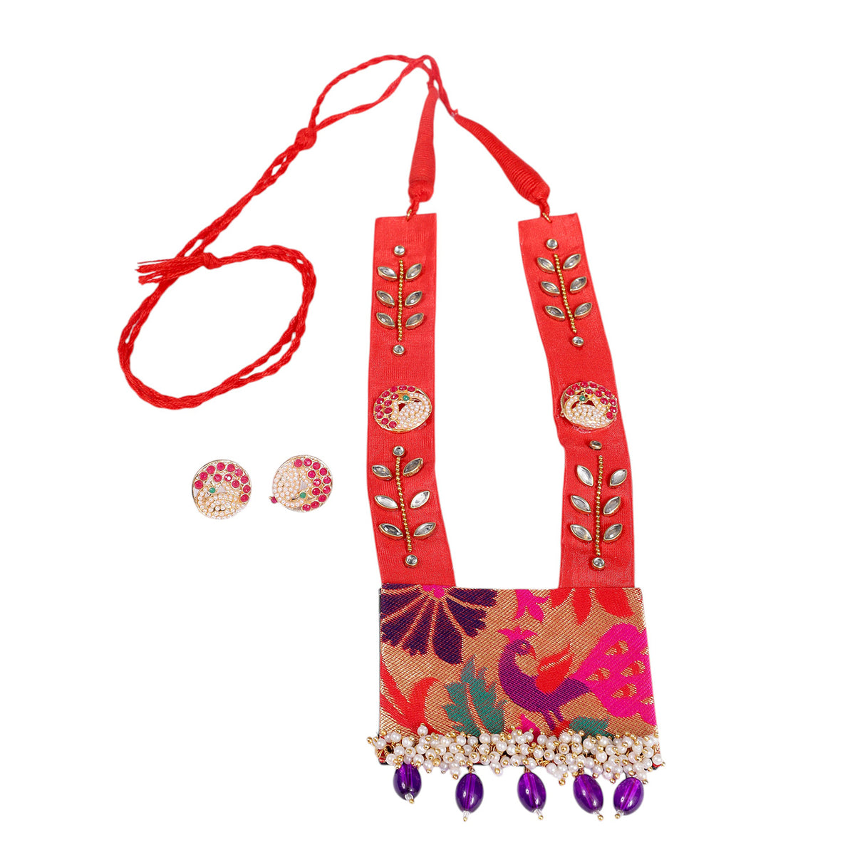 Plume & Pearl Paithani Necklace Set