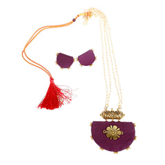 Maroon and Gold Silk Pendant Set
