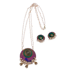 Paithani Fabric Jewelry Set with Pearls