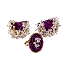 Silk Fabric Earrings and Ring Sets