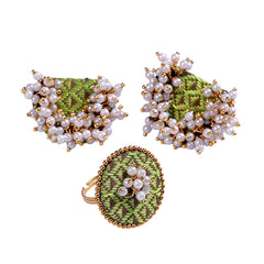 Silk Fabric Earrings and Ring Sets