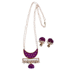 Purple Handcrafted Silk Fabric Jewelry Set with Pearl