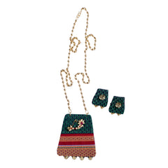 Handcrafted Khan Fabric Jewelry Set with Nath Motif