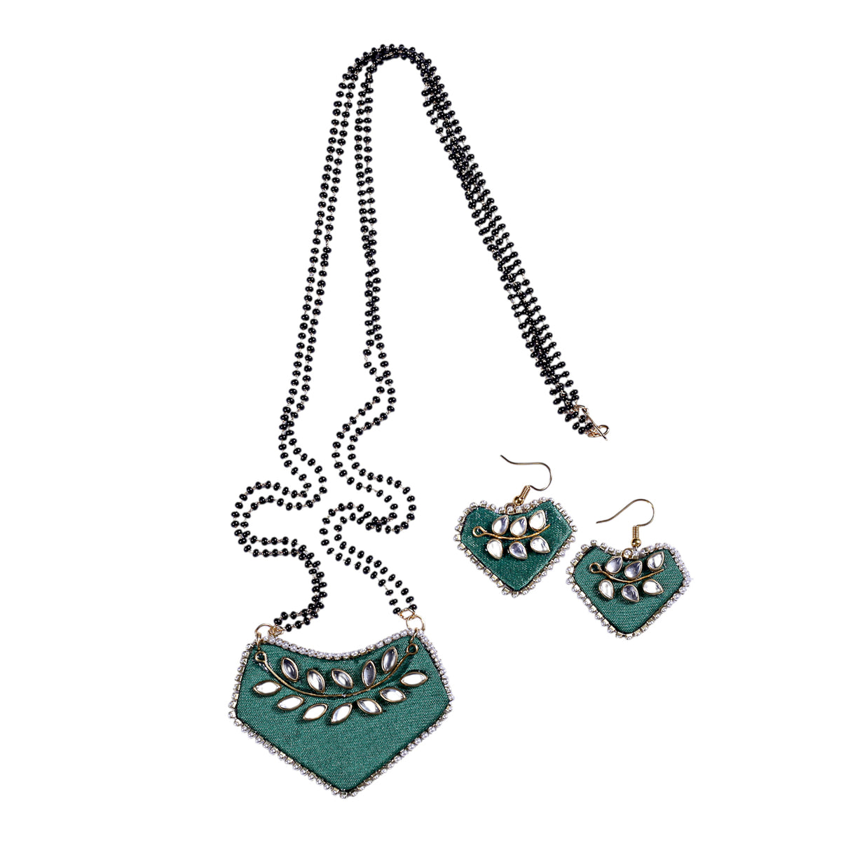 Mangalsutra Inspired Green Fabric Jewelry Set