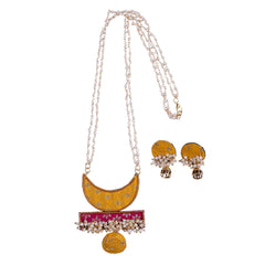 Half Moon Yellow Fabric Jewelry Set