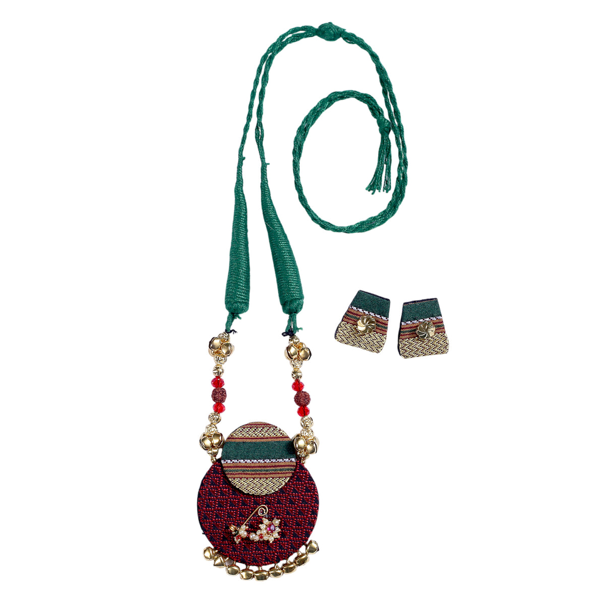 Khan Fabric Long Necklace Set with Nath
