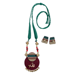 Khan Fabric Long Necklace Set with Nath