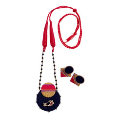 Khan Fabric Long Necklace Set with Nath