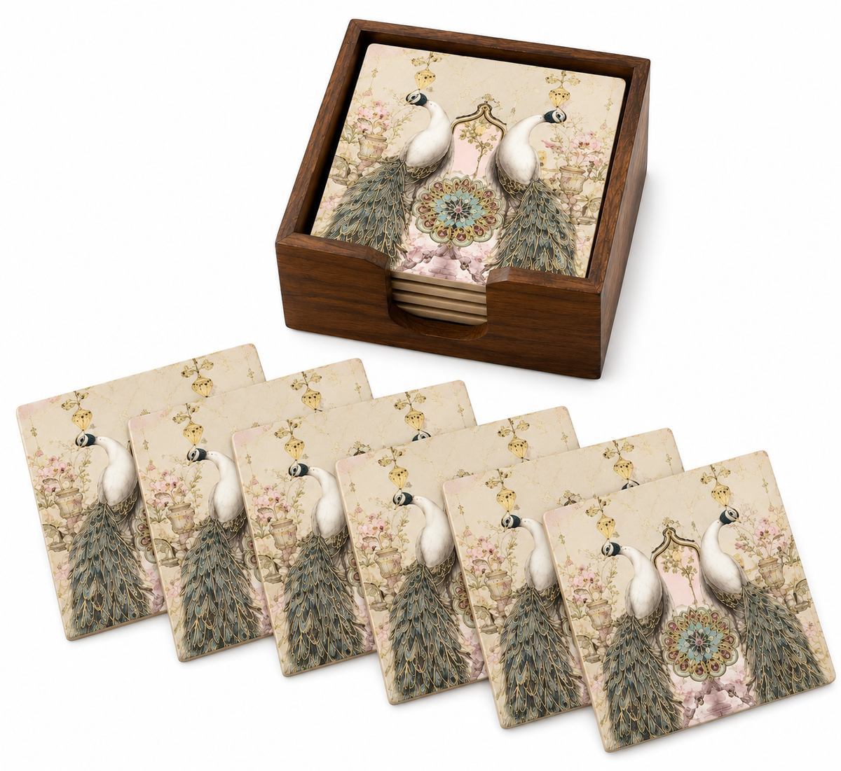 Royal Peacock Duet Coaster - Set of 6
