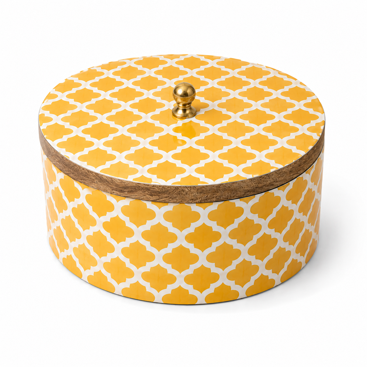 Yellow Trellis Round Serving Casserole with Lid