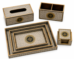Ivory & Gold Medallion Luxe Desk & Home Organiser Collection | 6-Piece Wooden Gift Set