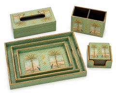 Emerald Palm & Peacock Luxe Desk & Home Organiser Collection | 6-Piece Wooden Gift Set