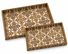 Vintage Regal Damask Luxe Serving Tray Set | 2-Piece Wooden Gift Set