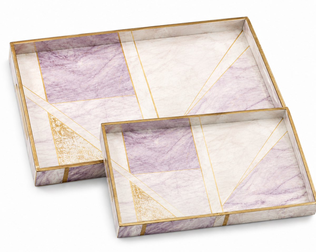 Modern Marble Luxe Serving Tray Set | 2-Piece Wooden Gift Set