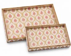 Blush Lotus Trellis Luxe Serving Tray Set | 2-Piece Wooden Gift Set