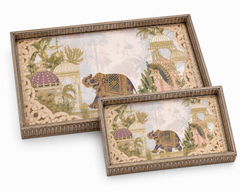 Royal Elephant Palace Luxe Serving Tray Set | 2-Piece Wooden Gift Set