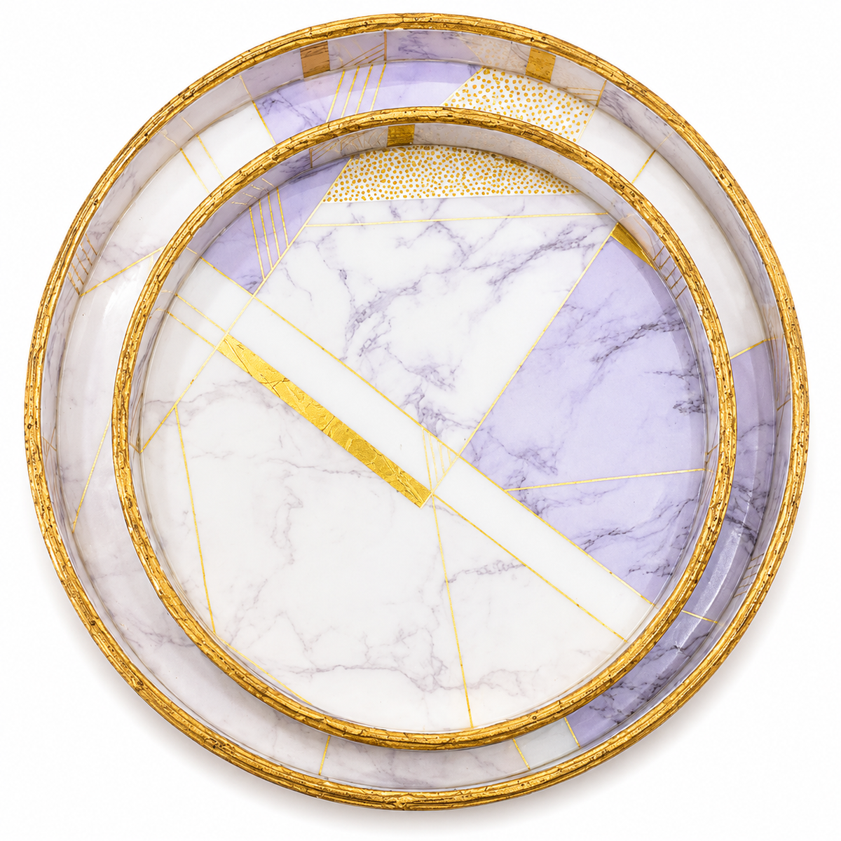 Lavender Marble Luxe Round Serving Tray Set | 2-Piece Wooden Gift Set
